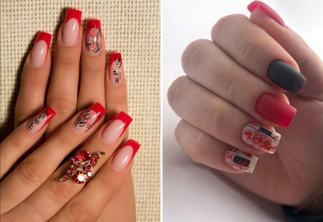 red manicure for square nails 2020