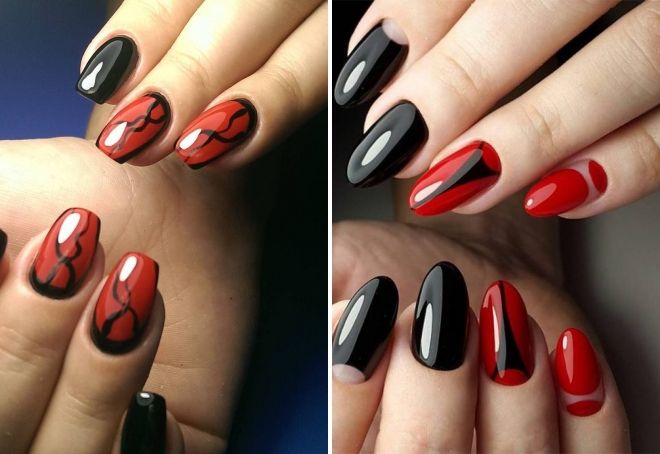 red with black nail design 2020