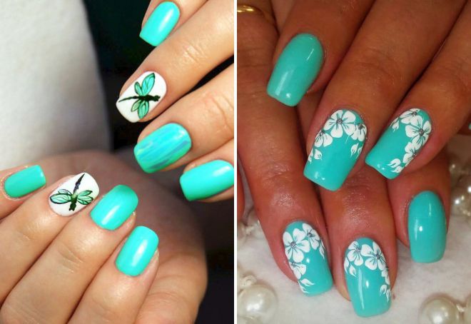 mint manicure with a pattern