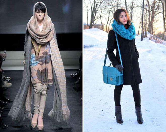 как носить шарф хомут с пальто