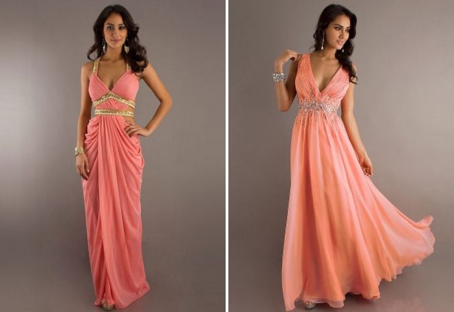 платья в пол персикового цвета
