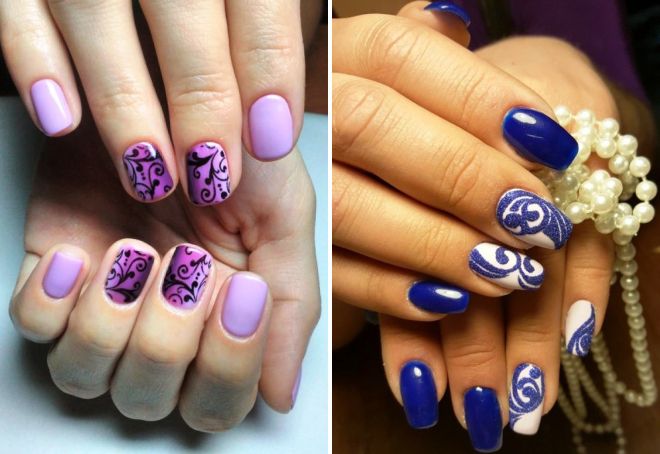 manicure with monograms with a stencil
