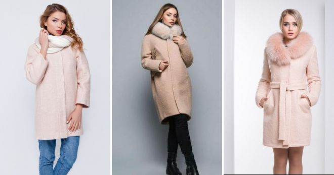 Зимнее пальто букле розовое