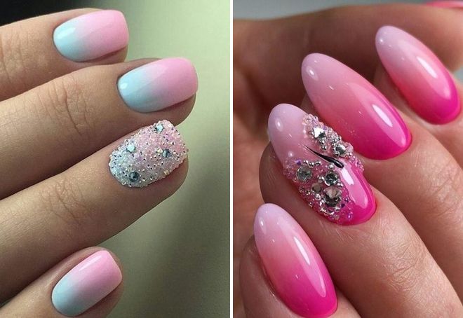   ombre nail design with rhinestones