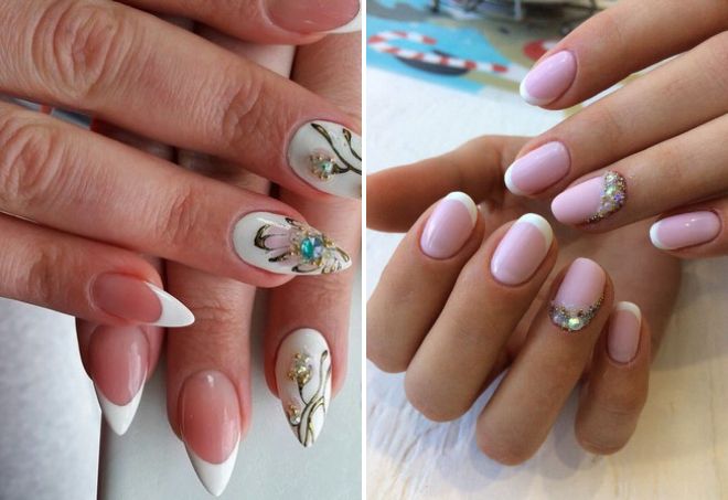 nail design 2018 french with rhinestones