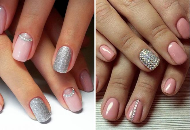 design for short nails with rhinestones and sparkles