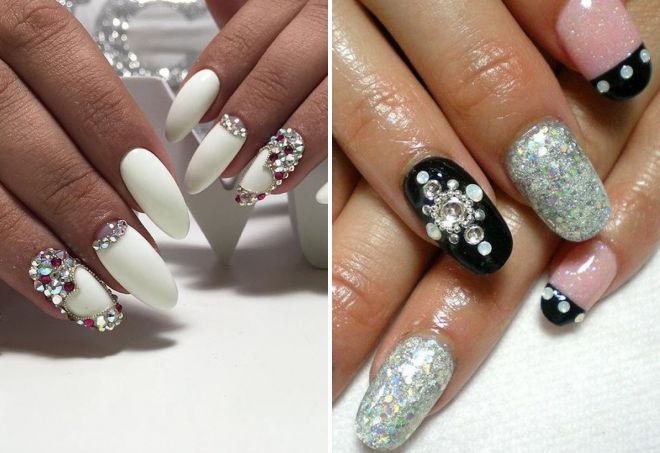 design for long nails with rhinestones