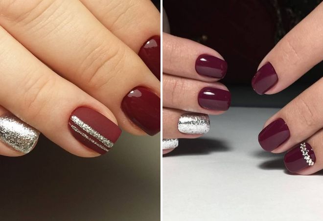 burgundy manicure with silver