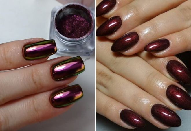 burgundy manicure with rubbing