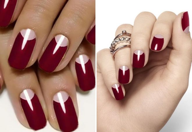 burgundy manicure with holes