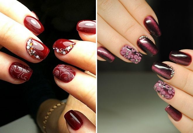 burgundy manicure with design
