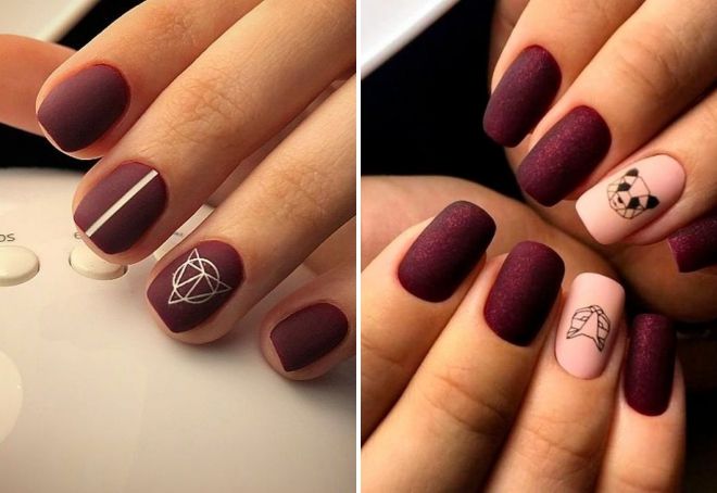 burgundy matte patterned nails