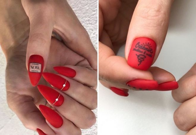 bright manicure with inscriptions