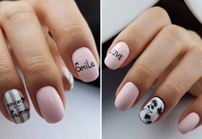 stylish manicure with inscriptions