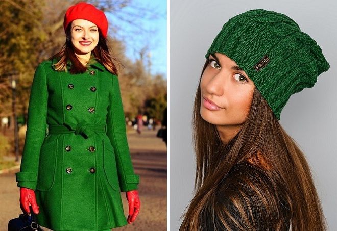 Какая шапка подойдет к зеленой куртке женщине
