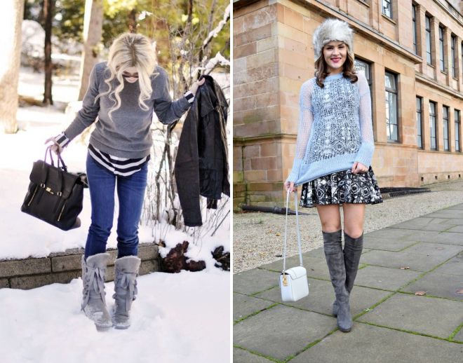 Серые ботинки женские с чем носить зима
