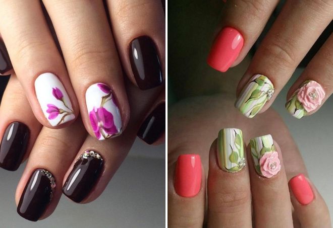 manicure for March 8 with flowers