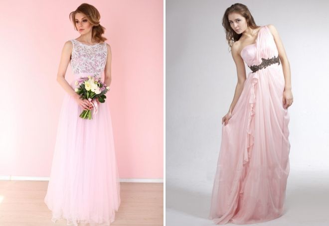нежно розовое платье в пол
