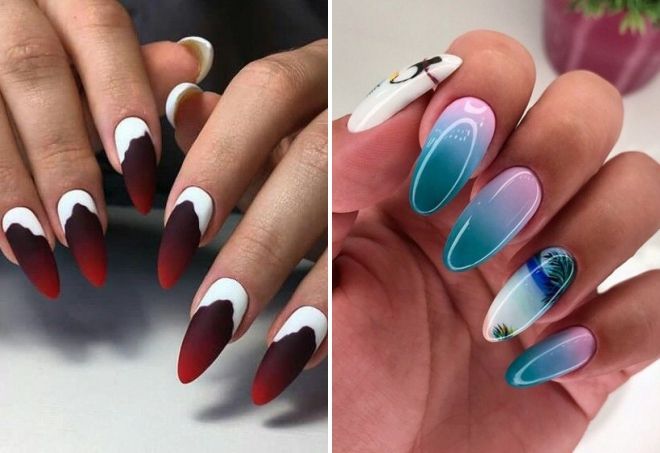 unusual bright manicure for long nails