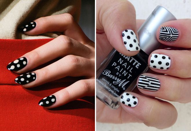 black and white manicure with dots