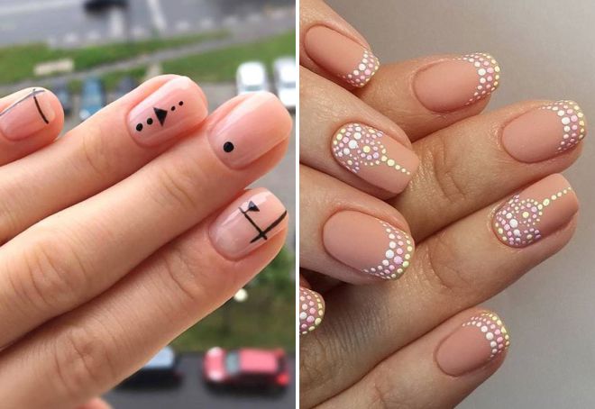 nude manicure with dots