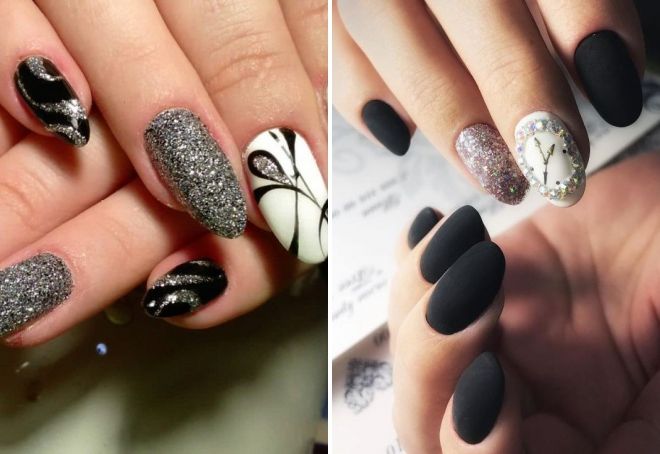 black and white New Year's manicure 2020