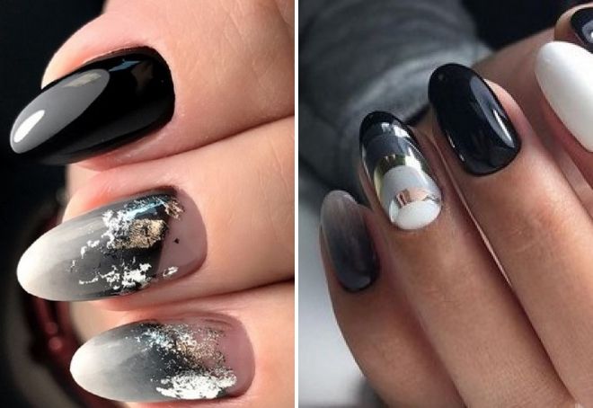 black and gray New Year's manicure