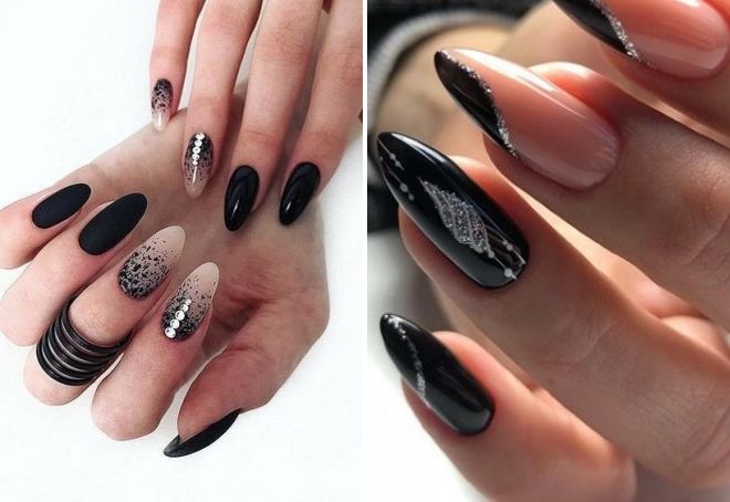 black New Year's manicure for long nails 2020