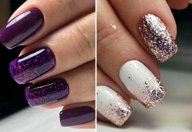 simple New Year's manicure with sparkles