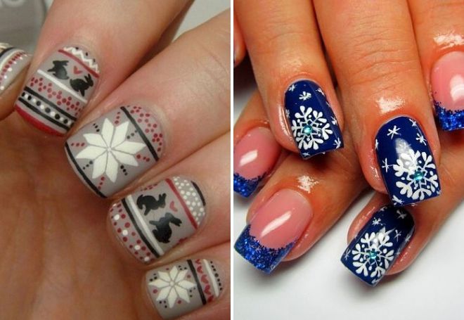 simple and beautiful New Year's manicure with stickers