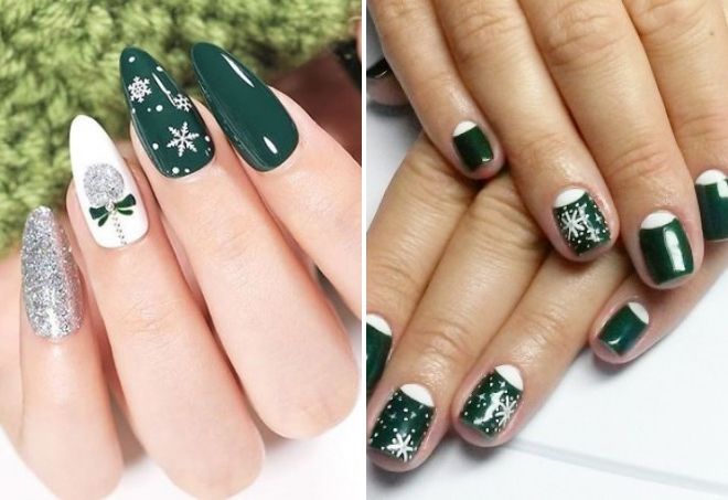 green and white New Year's manicure