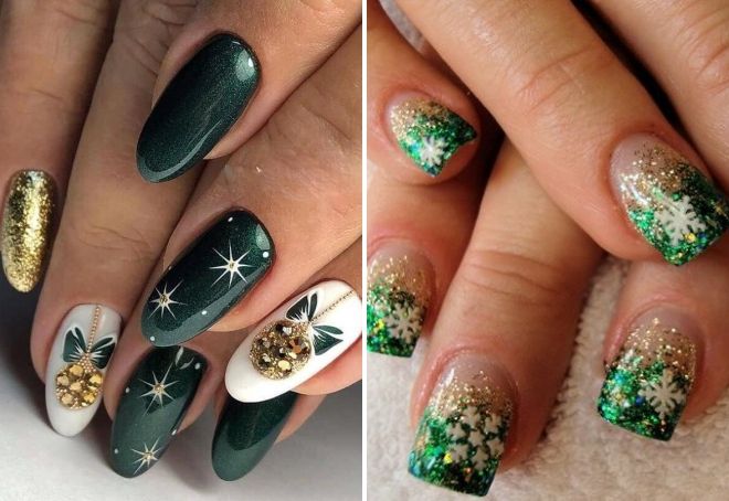 manicure green with gold for the new year