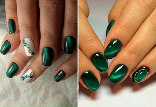 green New Year's manicure cat's eye