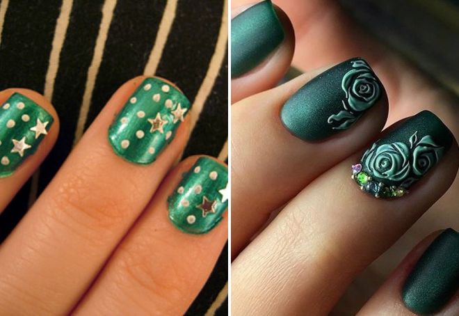 New Year's green manicure for short nails