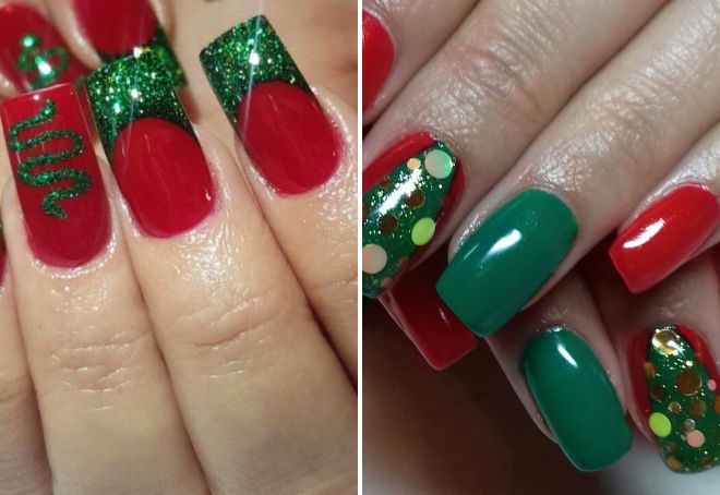 red green New Year's manicure