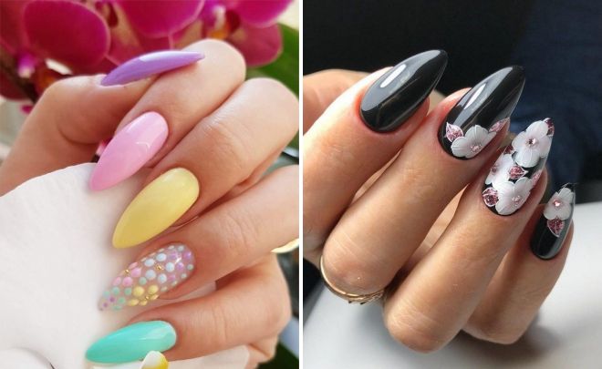 manicure with flowers on long nails