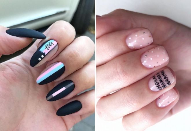 beautiful manicure with inscriptions 2019