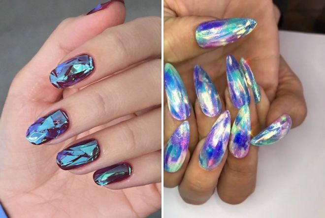 broken glass manicure for long nails