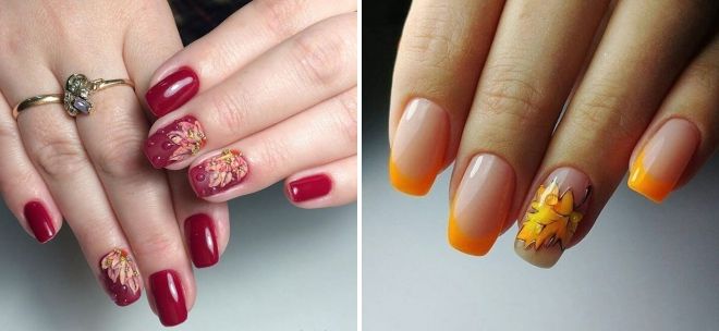 manicure with maple leaves and drops
