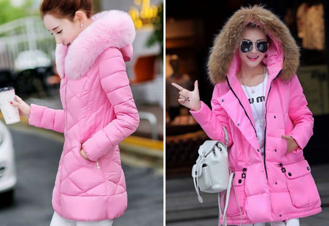 зимние куртки розового цвета