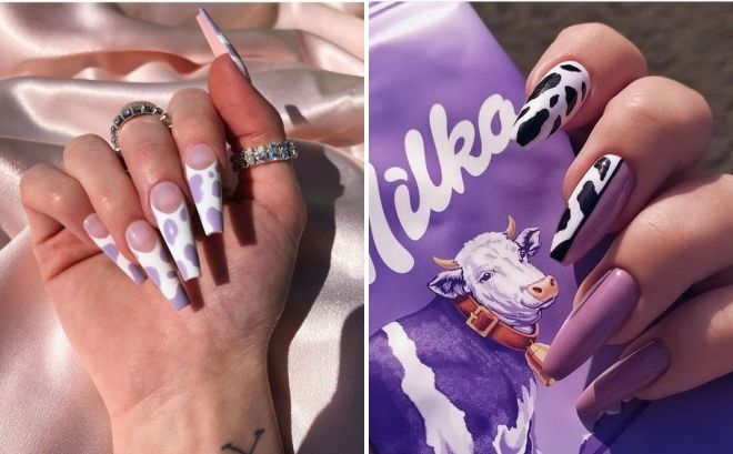 purple manicure cow milka