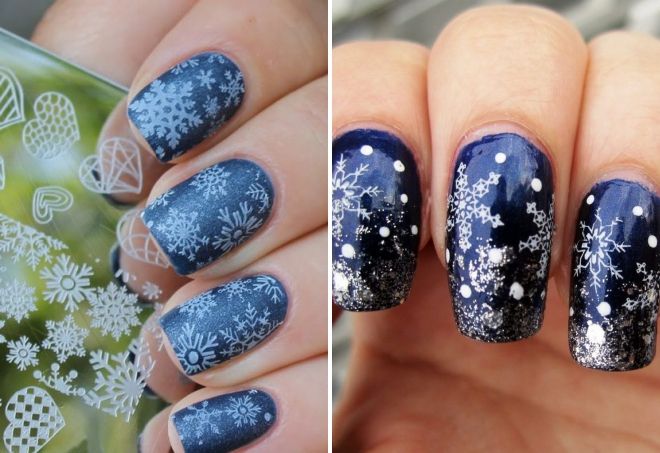 winter manicure with stamping