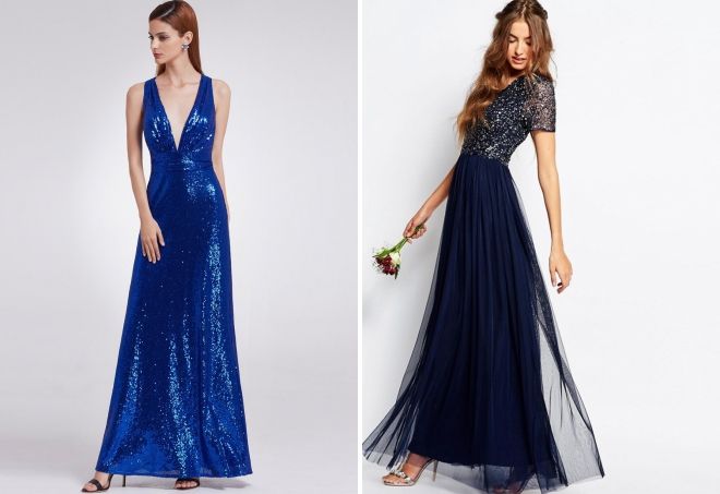 long blue dress with sequins