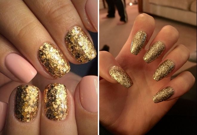 золотой блестящий дизайн ногтей
