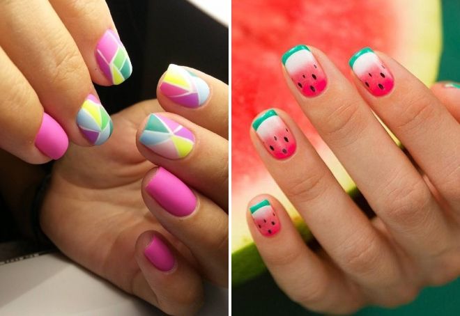 bright manicure on short nails 2019