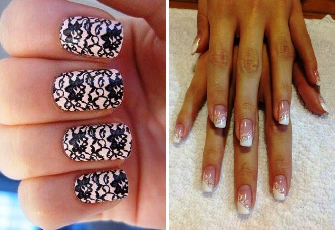 wedding manicure with lace