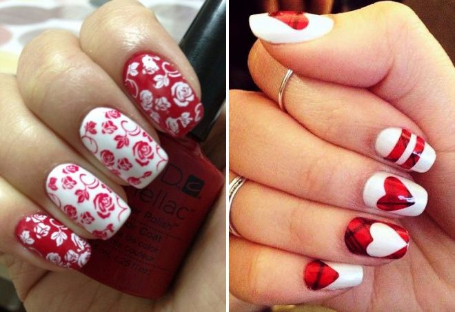 bridal white-red manicure