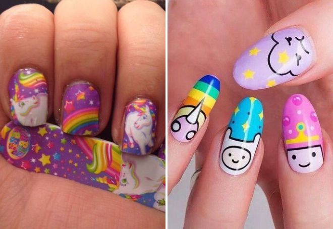 unicorn and rainbow manicure