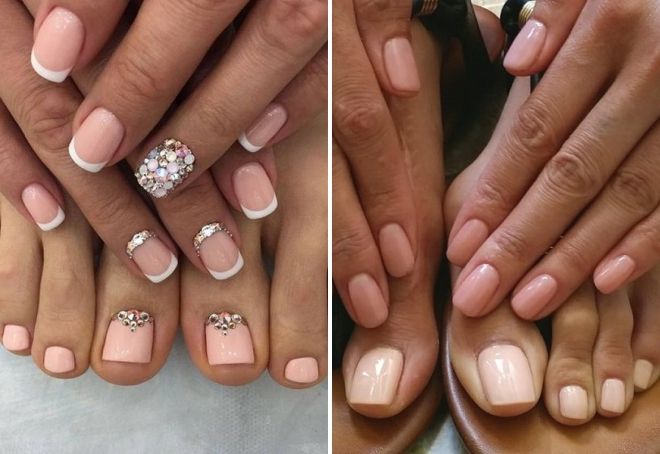 nude manicure and pedicure in one style