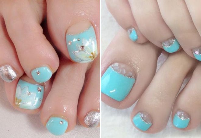 turquoise pedicure with holes